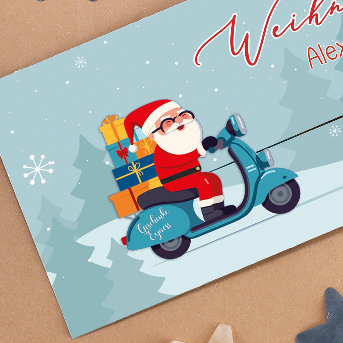 Geldgeschenk zu Weihnachten - Ziehkarte mit Weihnachtsmann 