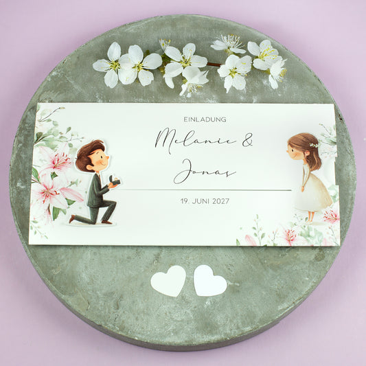 Ziehkarte Hochzeiteinladung mit beweglichem Antrag – geschlossene Ansicht