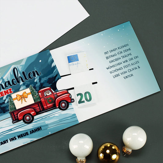 Geldgeschenk zu Weihnachten - Ziehkarte mit Name, Pickup & Wunschtext