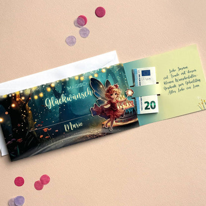 Geldgeschenk-Karte magische Glückwünsche zum Geburtstag