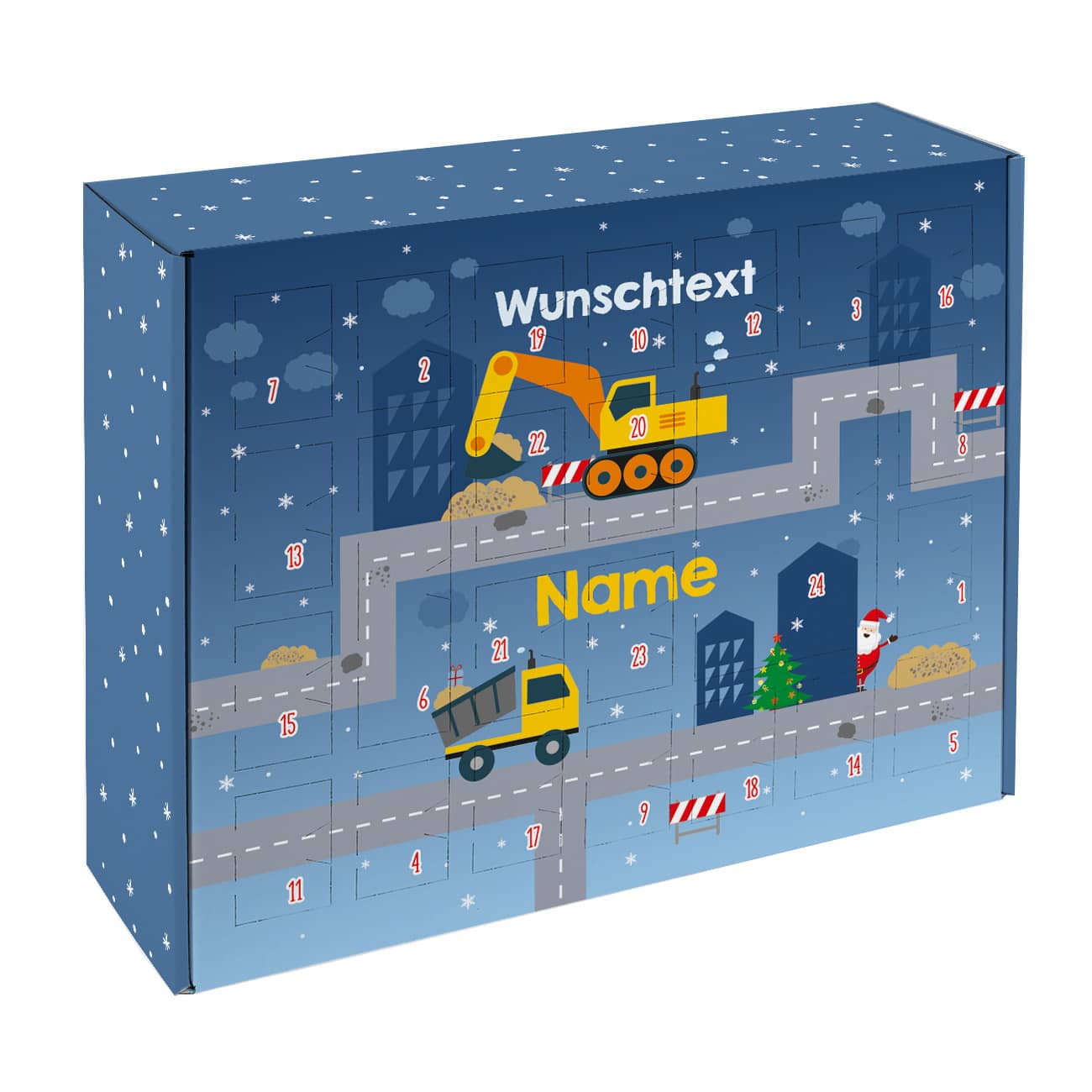 DIY Adventskalender mit Bagger, Baustelle, Wunschtext und Name