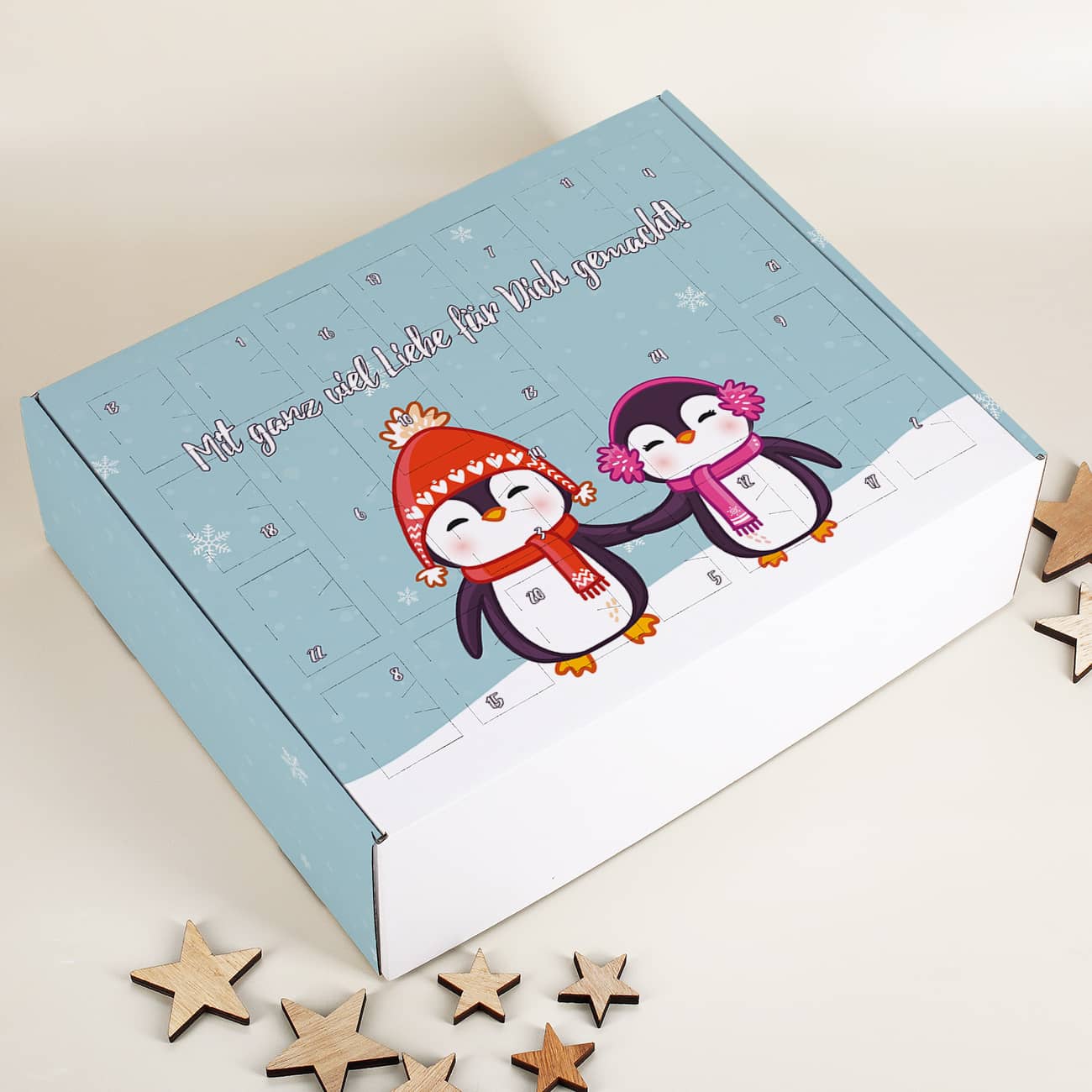 Pinguin Adventskalender zum selber Füllen mit Wunschtext
