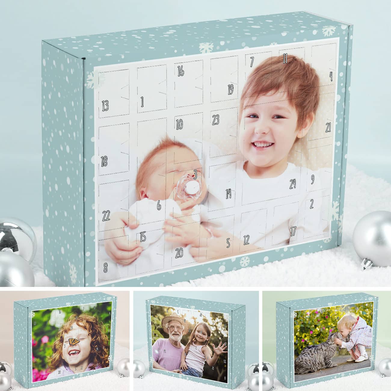 Fotoadventskalender mit Schneeflocken