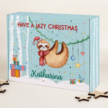Faultier - Adventskalender zum selbst Befüllen mit Name und Wunschtext bedruckt