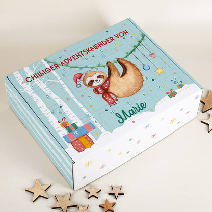DIY Faultier - Adventskalender mit Name und Wunschtext bedruckt