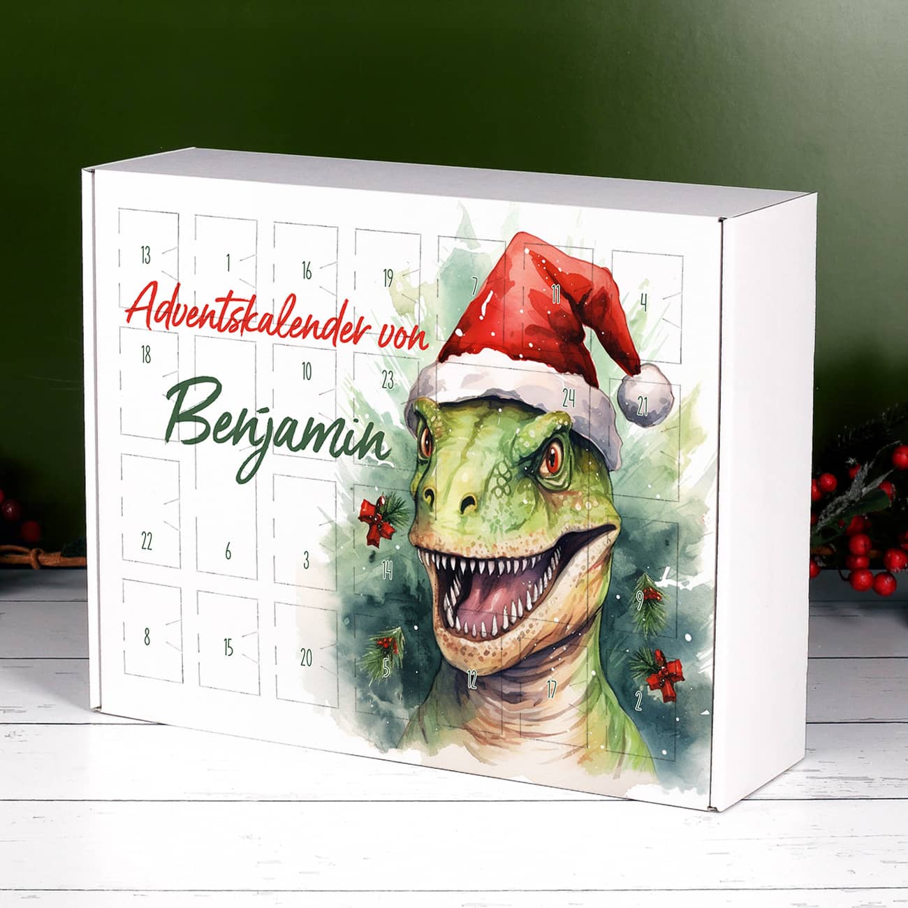 DIY Dinosaurier Adventskalender aus Pappe mit Name personalisiert