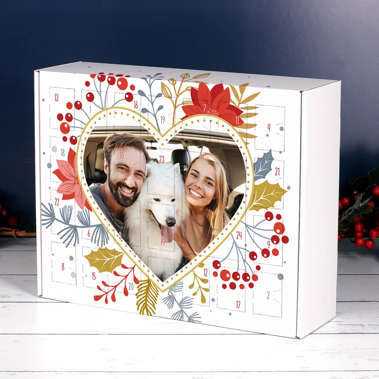 Adventskalender zum Selberfüllenmit Foto in Herzform als Motiv