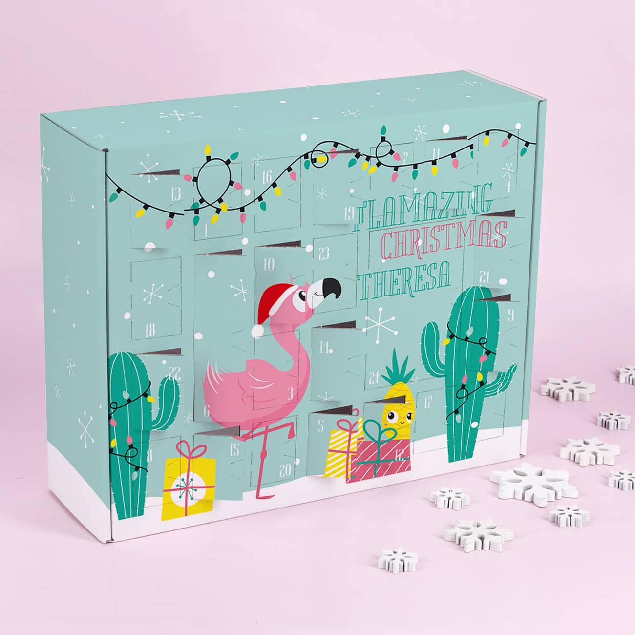 Flamingo Adventskalender zum selber Füllen mit Ihrem Namen