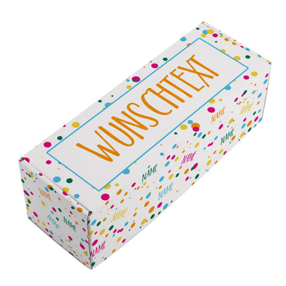 Geschenkbox mit Konfetti, Name und Wunschtext