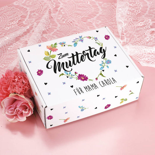 Bedruckte Geschenkverpackung für Mama zum Muttertag mit Wunschtext