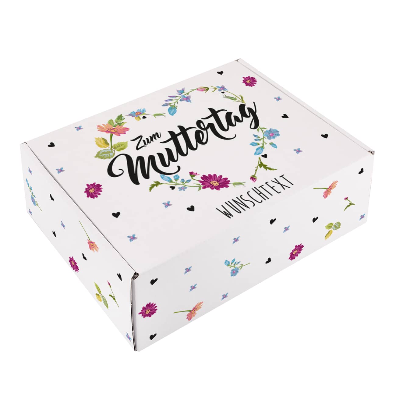 Kleine Geschenkverpackung zum Muttertag mit Blumenaufdruck und Wunschtext