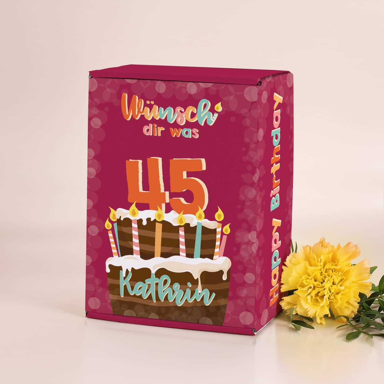 Wünsch' dir was - Geschenkverpackung mit Geburtstagstorte, Name und Alter