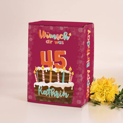 Wünsch' dir was - Geschenkverpackung mit Geburtstagstorte, Name und Alter