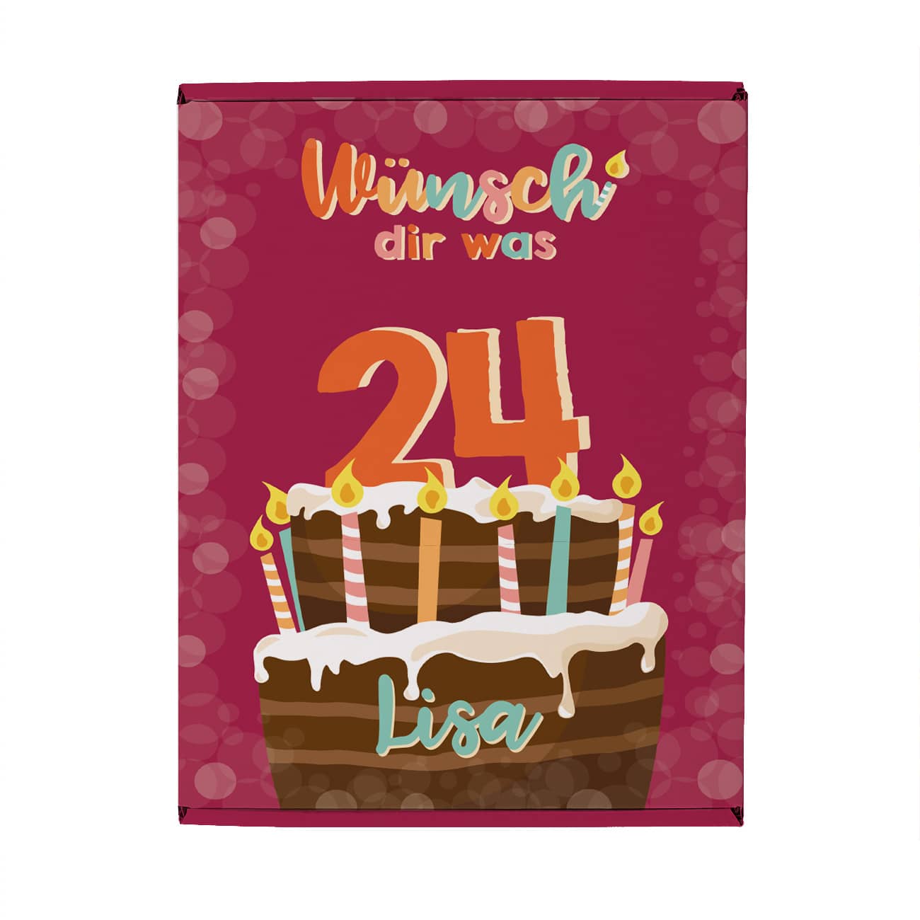 Wünsch' dir was - Geschenkverpackung mit Geburtstagstorte, Name und großen Alter