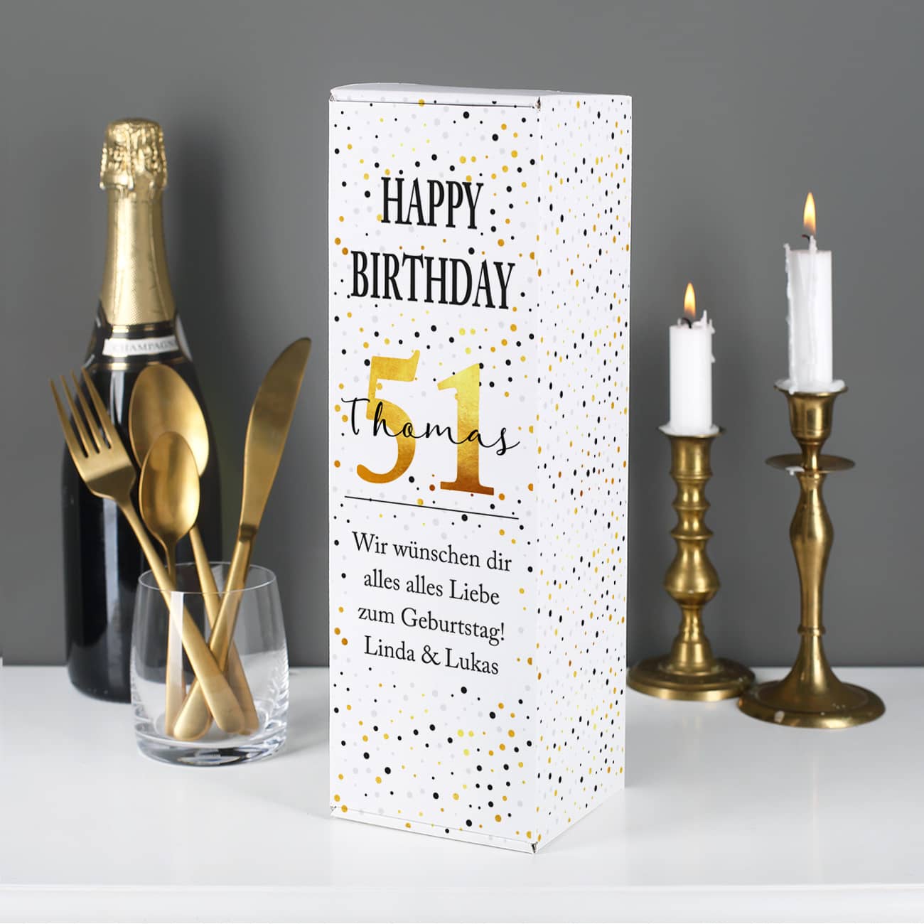 Flaschenverpackung aus Pappe zum Geburtstag