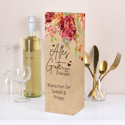 Alles Gute kommt von Herzen - Flaschenverpackung mit Ihrem Wunschtext