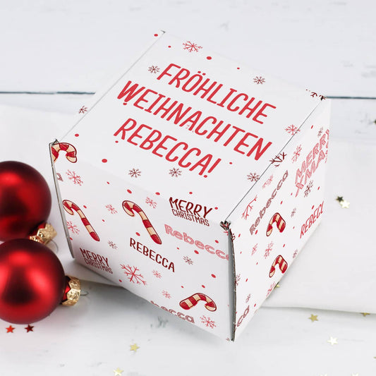 Geschenkbox aus Pappe mit Wunschname und Text