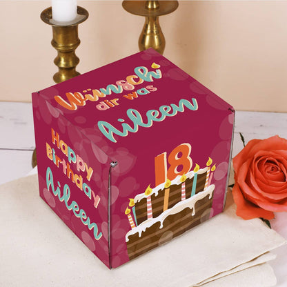 Wünsch' dir was - Geschenkverpackung mit Geburtstagstorte, Name und Alter