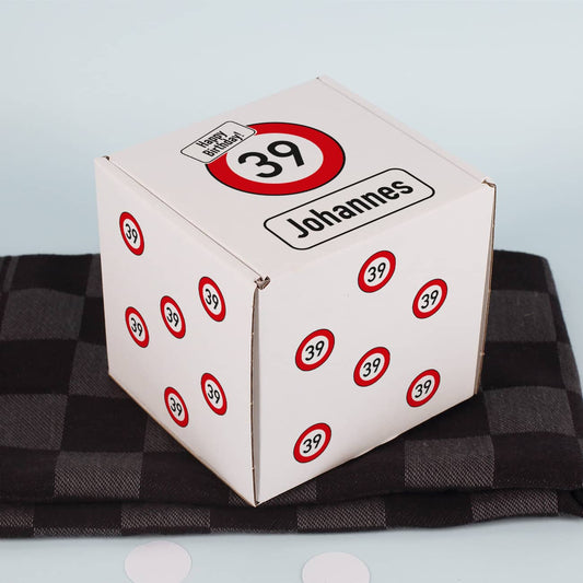 Bedruckte Geschenkbox S mit Verkehrszeichen