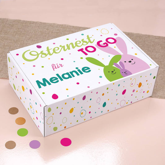 Osternest to go Geschenkbox aus Pappe mit buntem Aufdruck