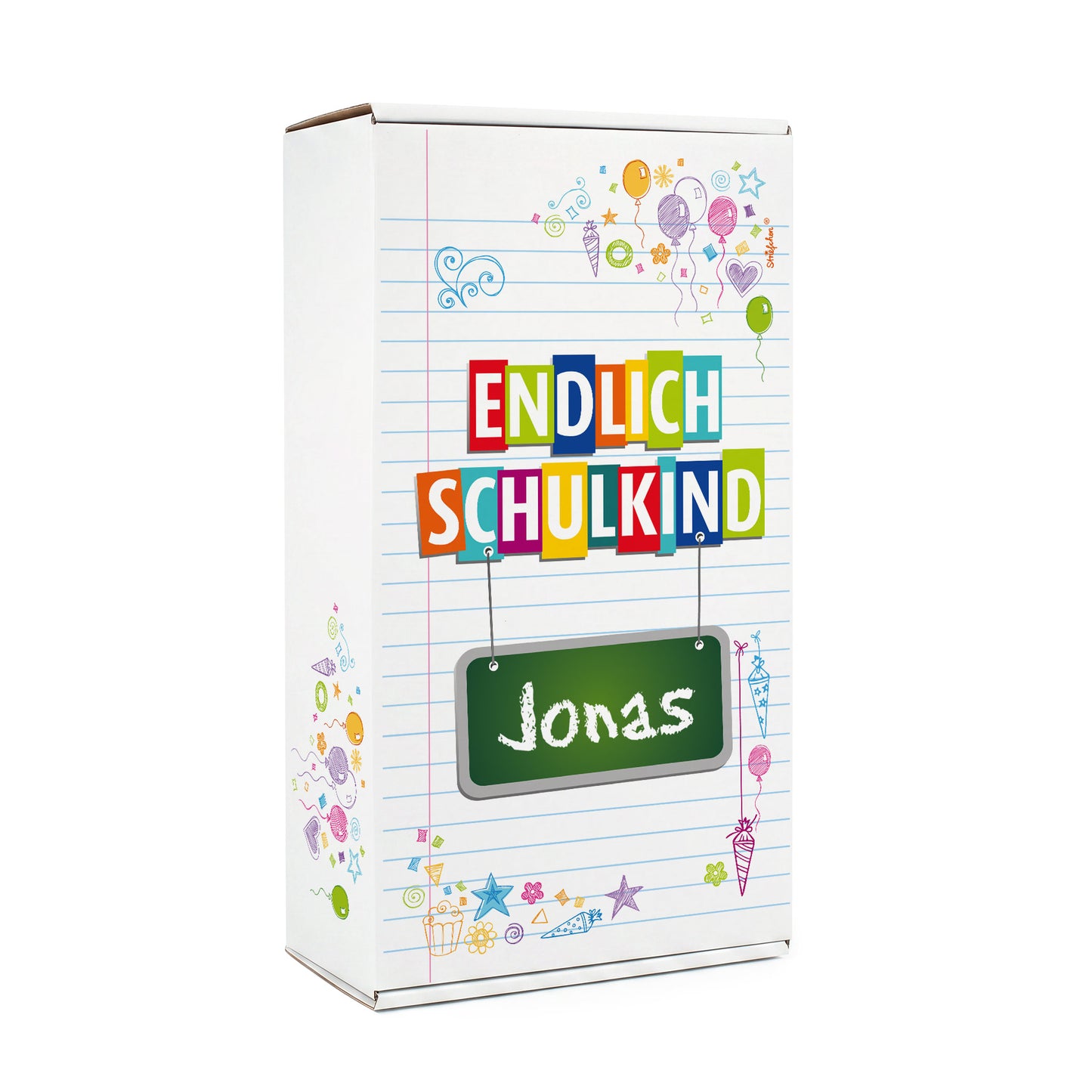 Geschenkverpackung zur Einschulung mit Wunschname bedruckt
