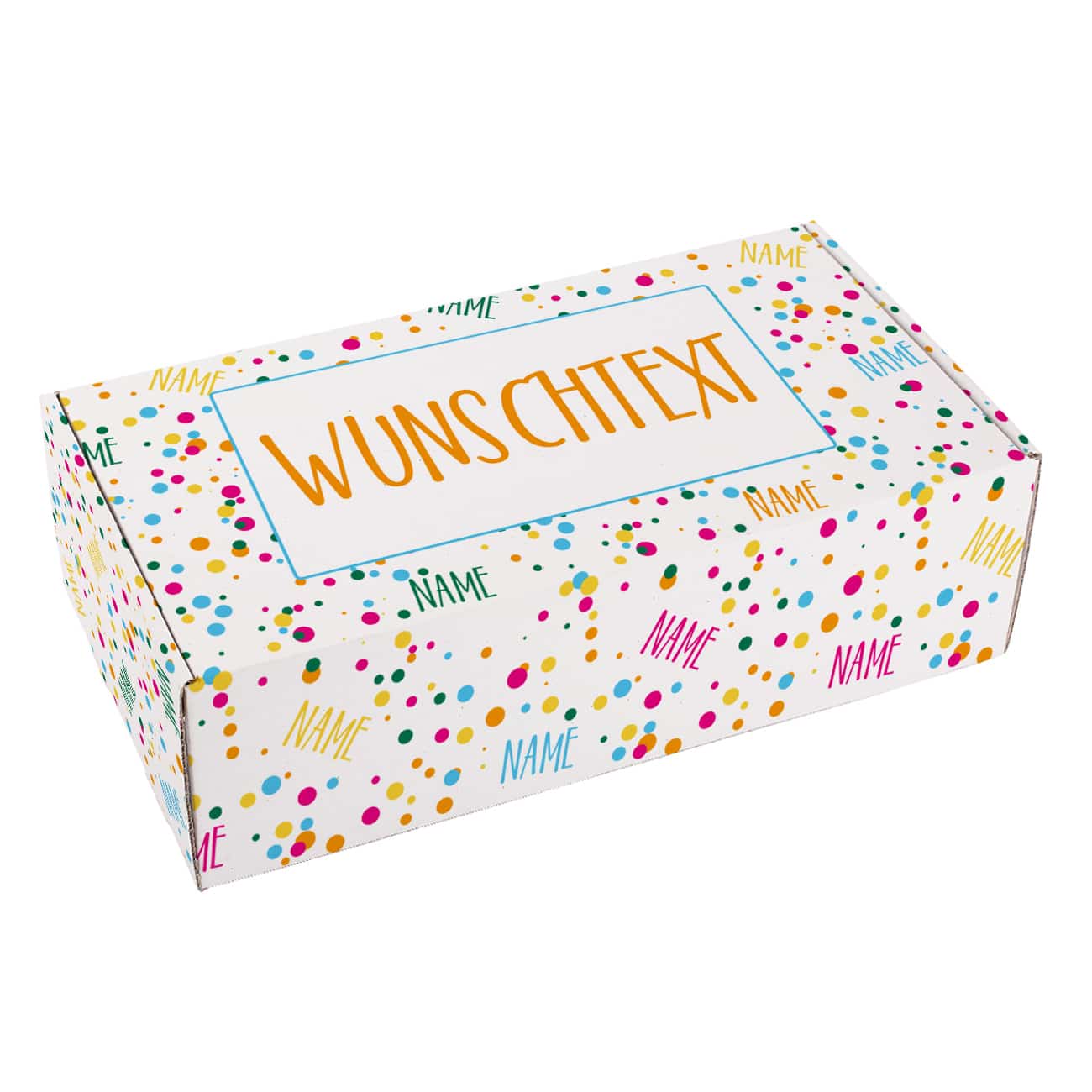 Konfetti Geschenkverpackung mit Name und Glückwunschtext