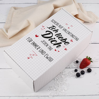 Scheiß auf Valentinstag Ich liebe Dich jeden Tag - Pappbox mit Aufdruck und Wunschtext
