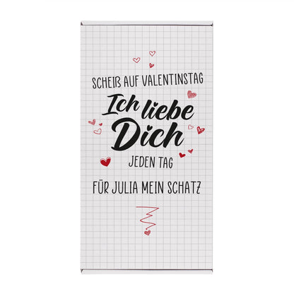 Weiße bedruckte Pappbox zum Valentinstag mit Wunschtext und lustigem Spruch