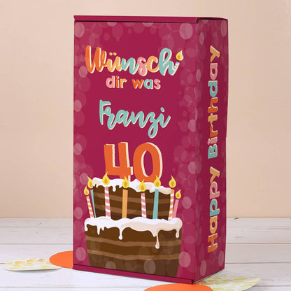 Wünsch' dir was - Geschenkverpackung mit Geburtstagstorte, Name und Alter