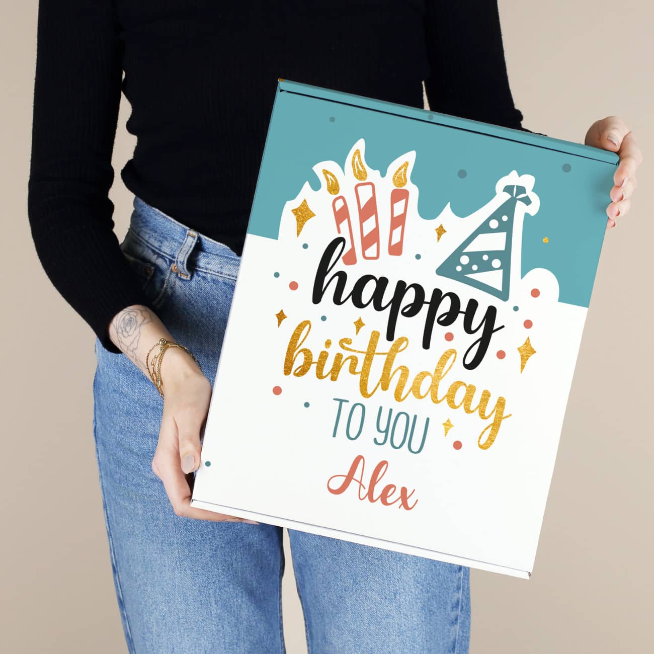 XL Geschenkbox - Happy Birthday to you - mit Ihrem Wunschnamen bedruckt