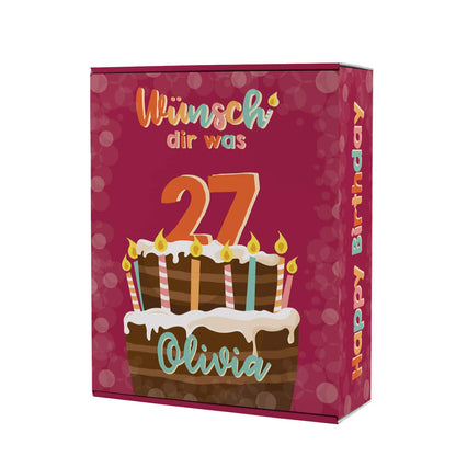 Wünsch' dir was - Geschenkverpackung mit Geburtstagstorte, Name und großen Alter