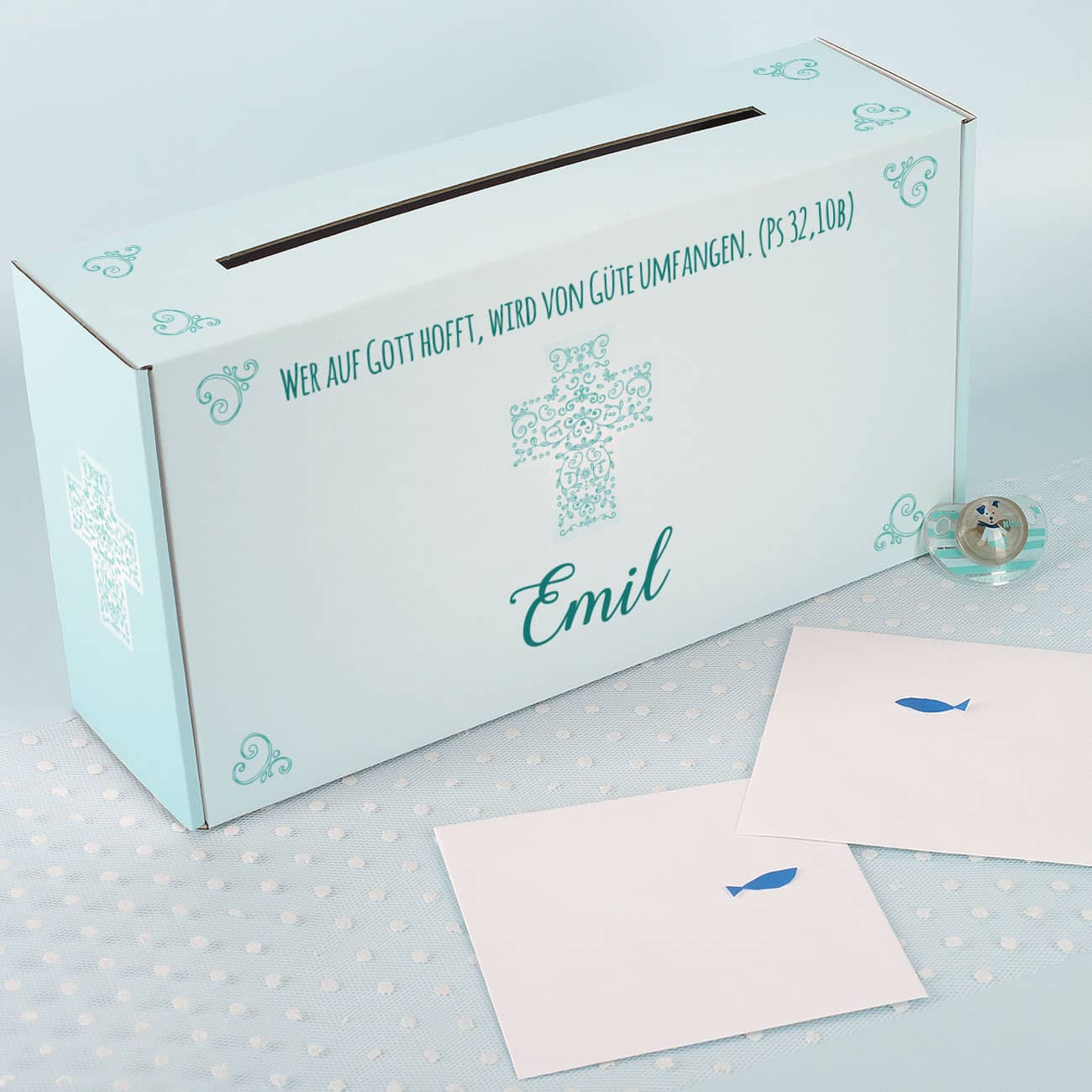 Taufbox für Jungen für Glückwunschkarten
