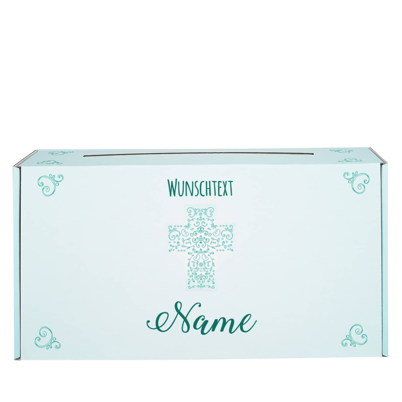 Umlaufend bedruckte Briefbox mit Wunschname und Wunschtext