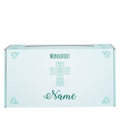 Umlaufend bedruckte Briefbox mit Wunschname und Wunschtext