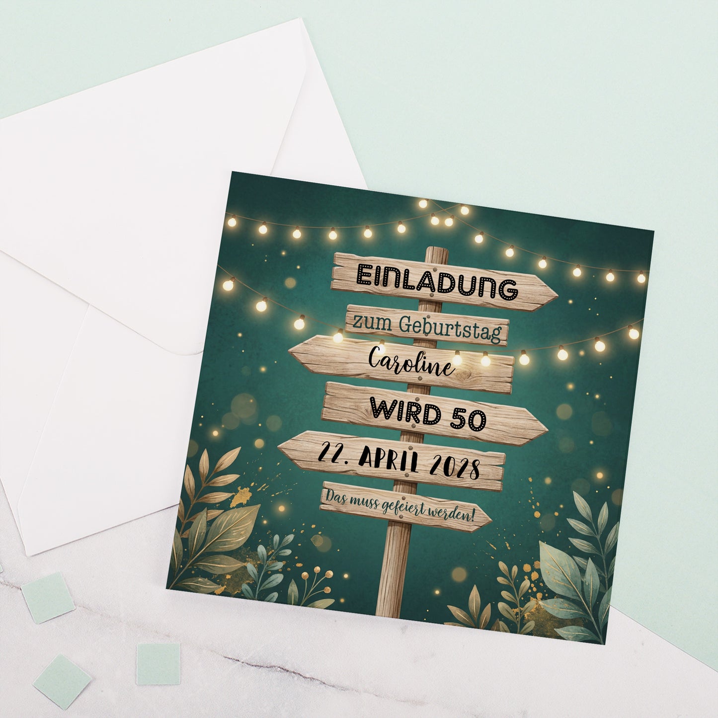 Personalisierte Geburtstagskarte mit Wegweiser-Motiv zum 50. Geburtstag inklusive weißem Umschlag
