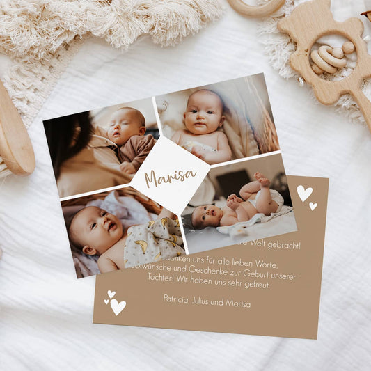 Dankeskarte zur Geburt mit 4 Bildern