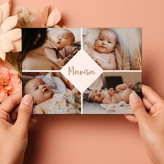 Dankeskarte zur Geburt mit 4 Bildern & Name personalisiert