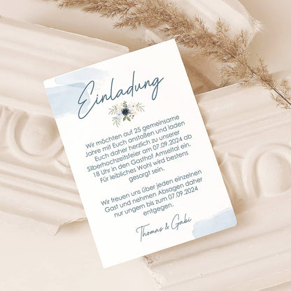 Einladungskarte Silberhochzeit mit Text auf Rückseite