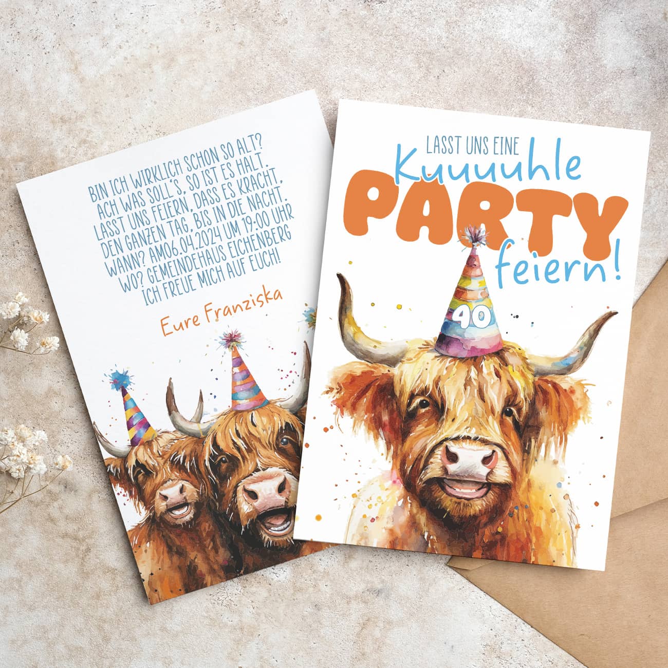 Lustige Einladung zum Geburtstag mit personalisiertem Aufdruck