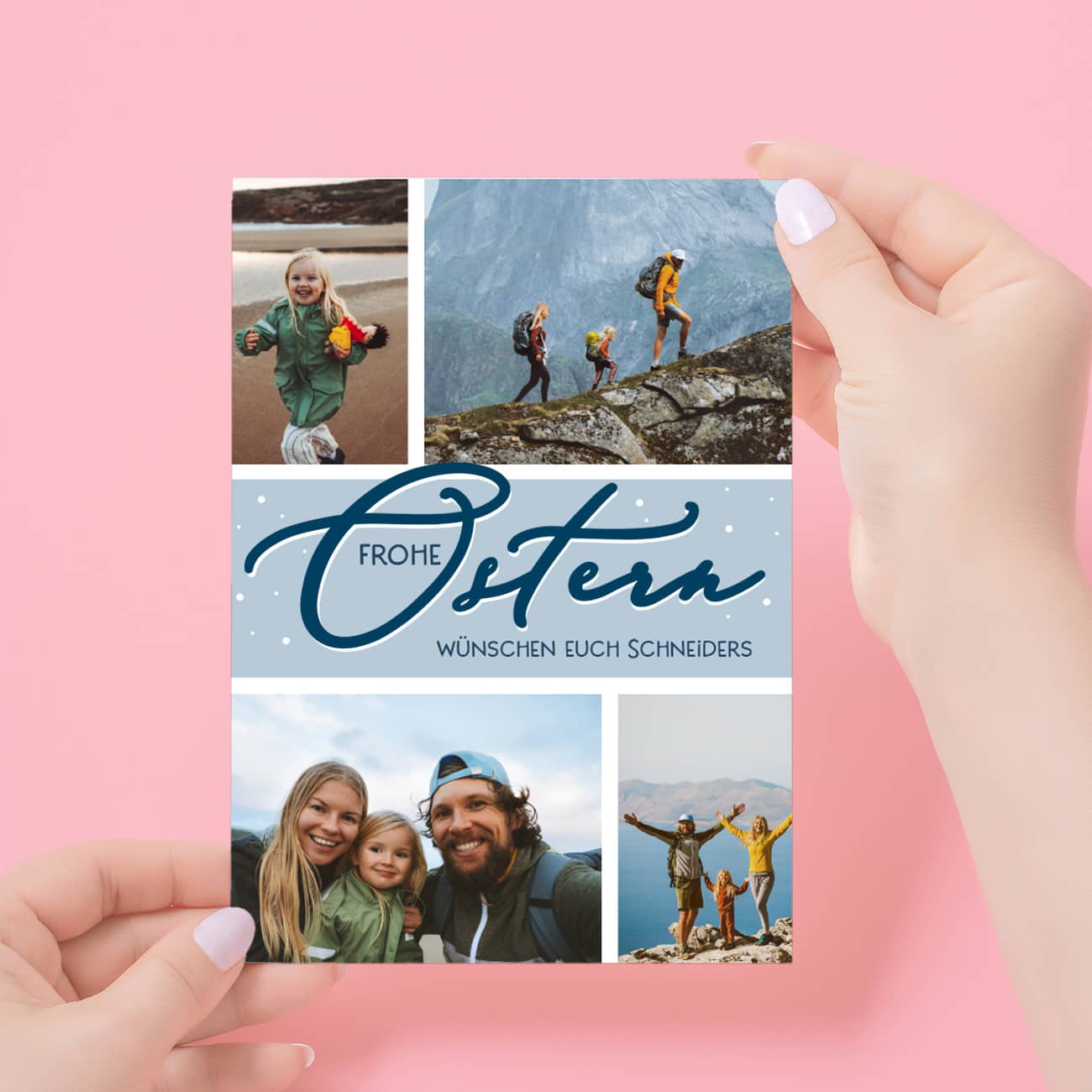 Frohe Ostern - Karte mit 4 Fotos, Wunschtext und Farbauswahl