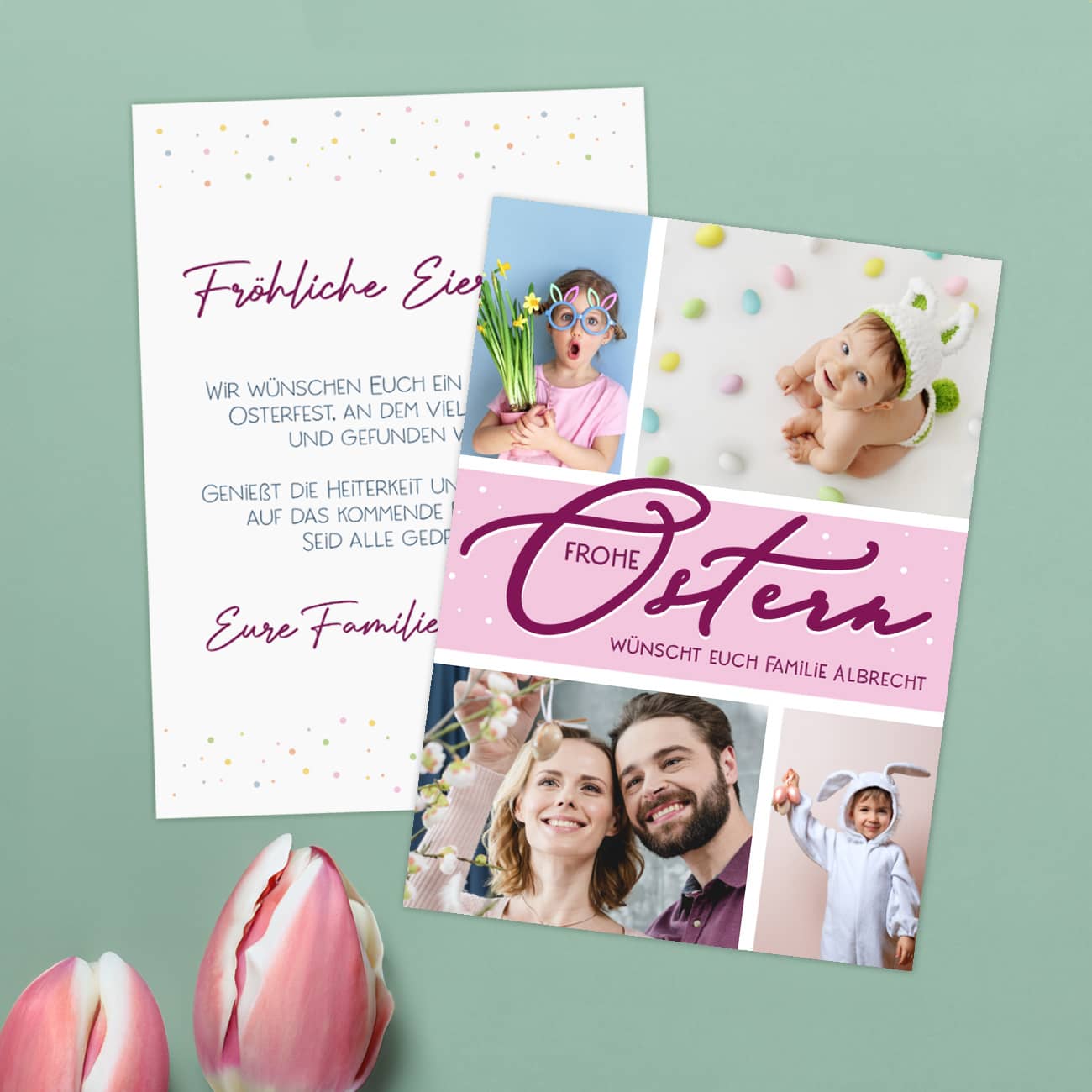 Karte Frohe Ostern - mit 4 Fotos, Wunschtext und Farbauswahl