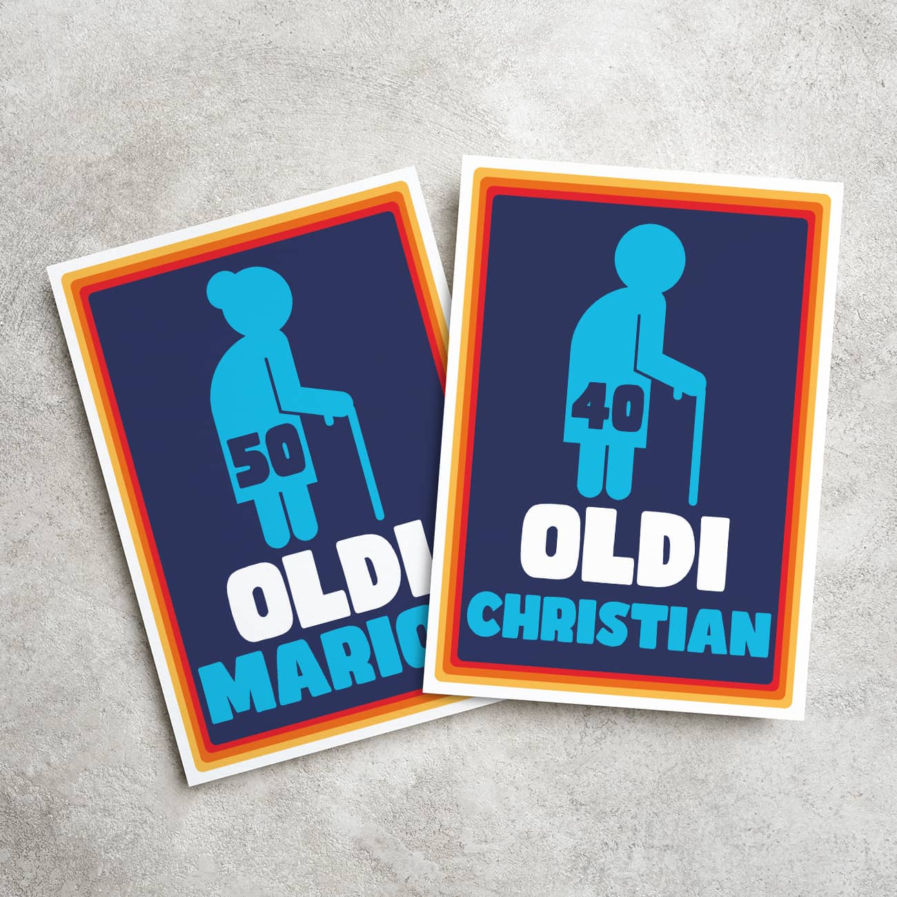 Lustige Einladungskarte zum Geburtstag OLDI mit Name & Alter personalisiert