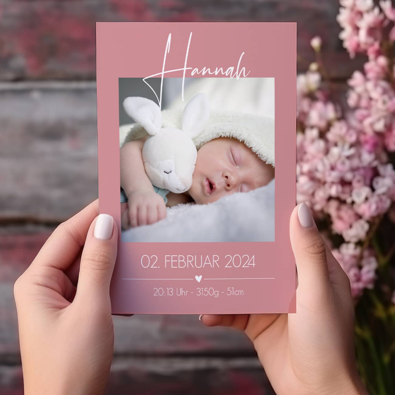 Dankeskarte zur Geburt mit Foto & anderen personalisierten Daten bedruckt