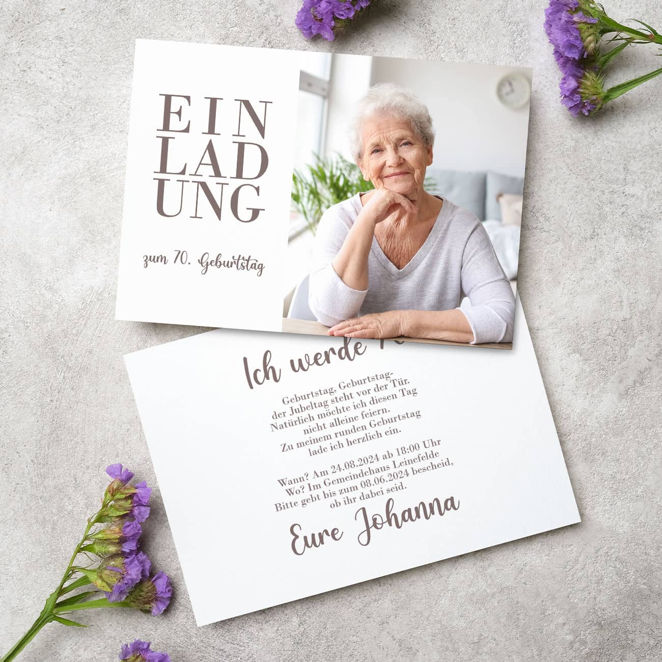 Persönlich gestaltete Einladungskarte zum Geburtstag mit Foto & Text personalisiert