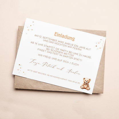 Teddybär Einladungskarte zum Kindergeburtstag mit Foto und Wunschdaten