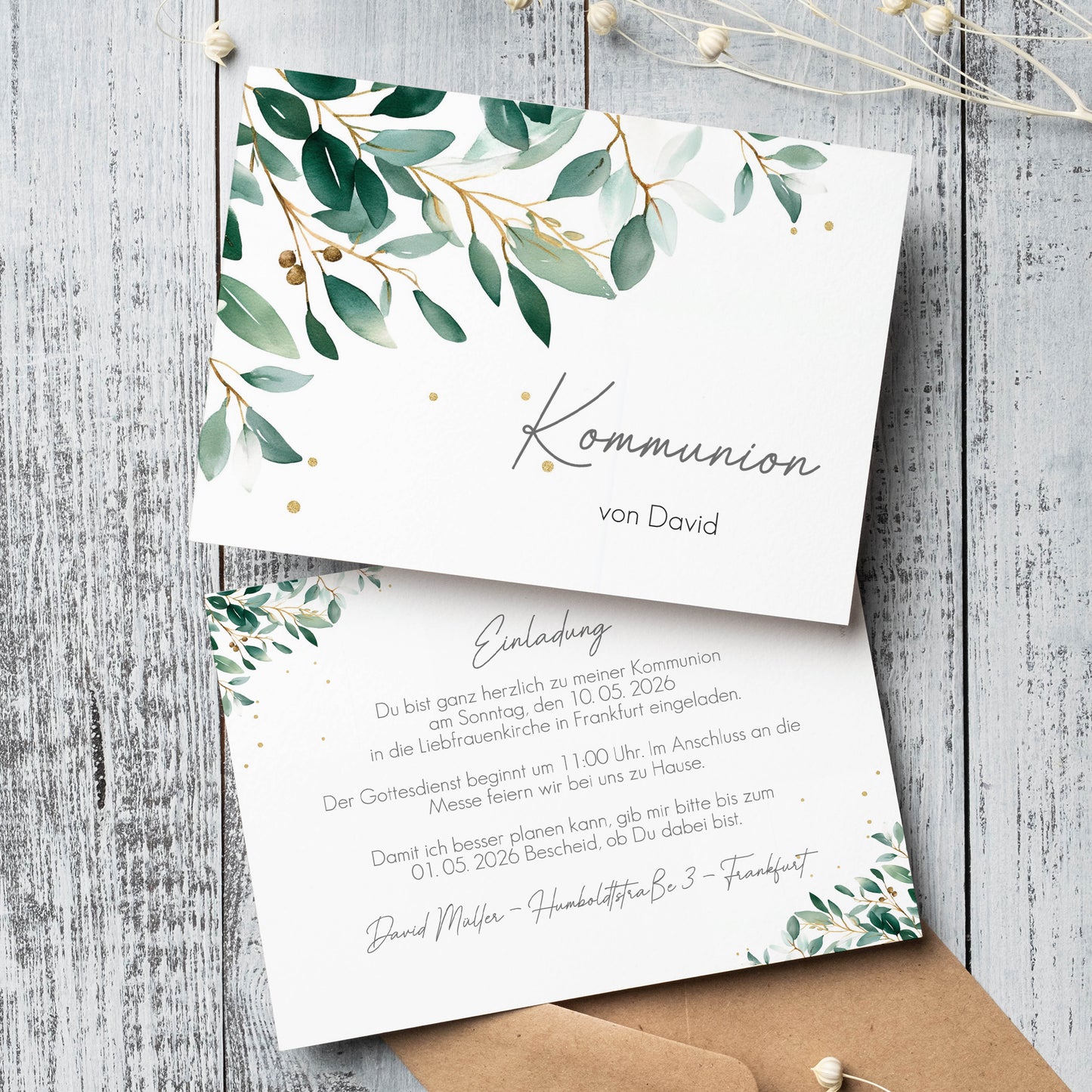 Karte zum Selbstgestalten mit Eukalyptus-Motiv für jeden Anlass