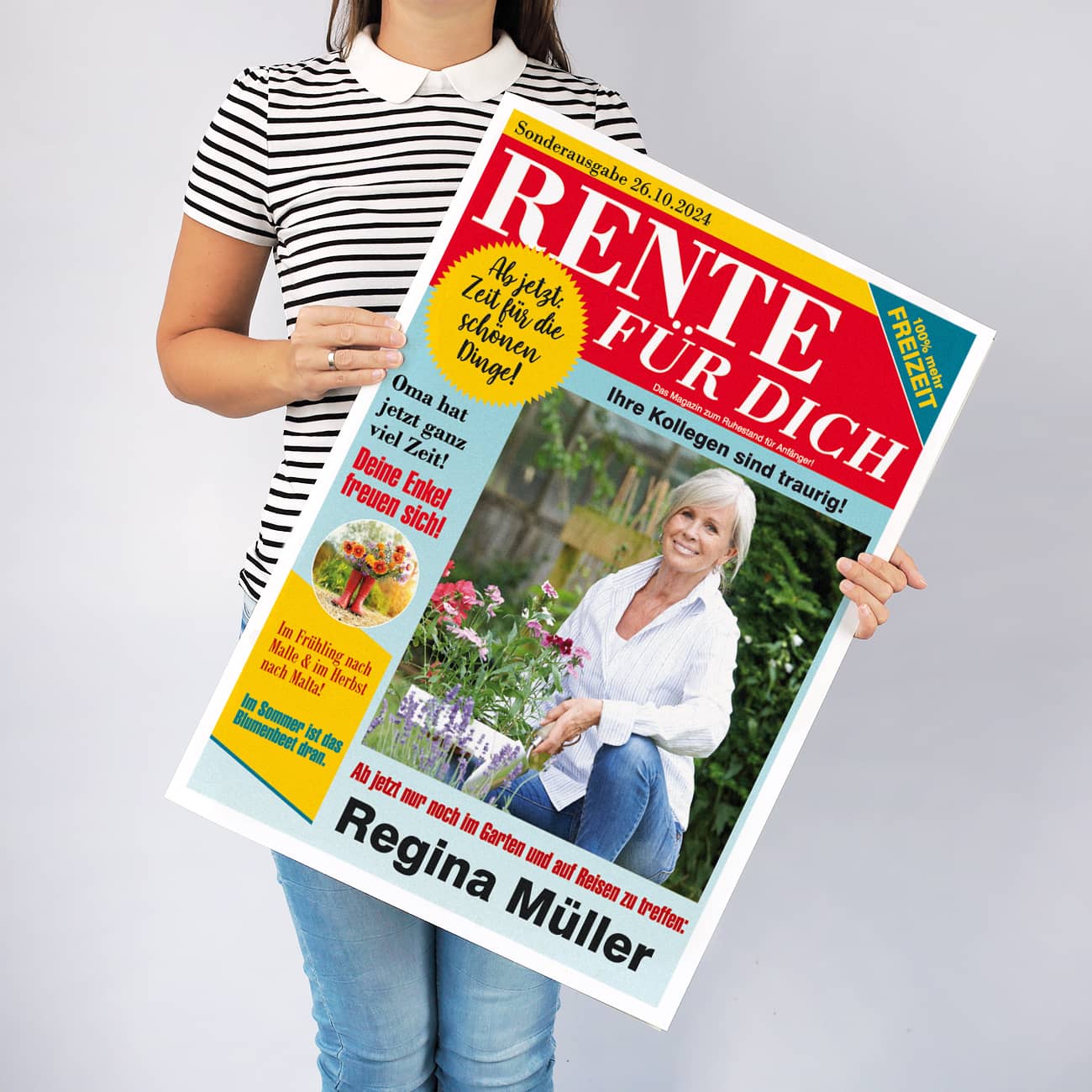 XXL Klappkarte in Zeitungsform mit Name zur Rente