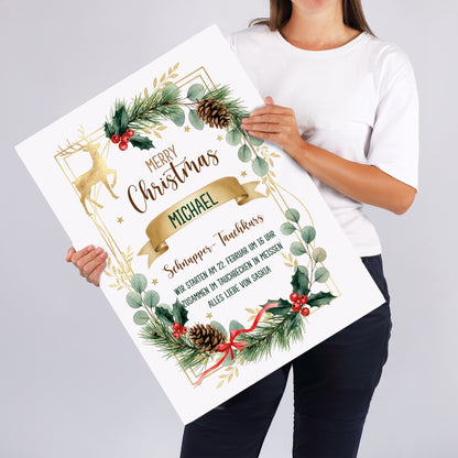 Personalisierte XXL Weihnachtsgutscheinkarte mit Name im festlichen Look
