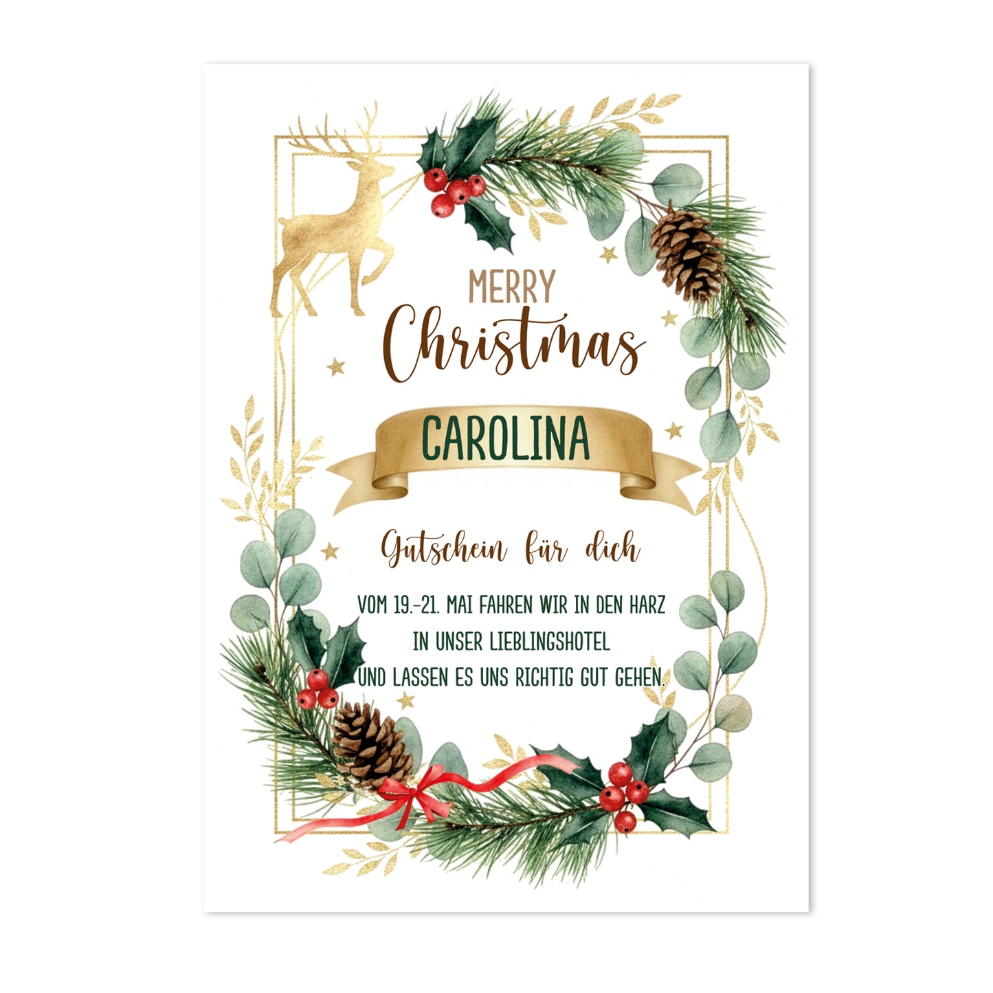 DIY Weihnachtsgutschein XXL mit Wunschtext und Namensfeld auf der Vorderseite