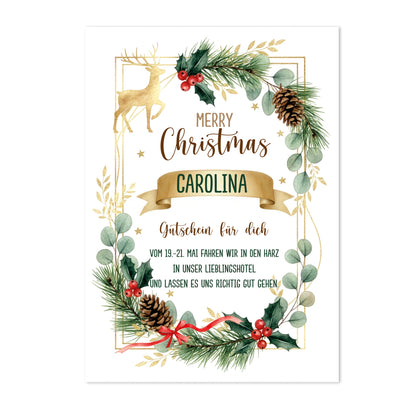 DIY Weihnachtsgutschein XXL mit Wunschtext und Namensfeld auf der Vorderseite